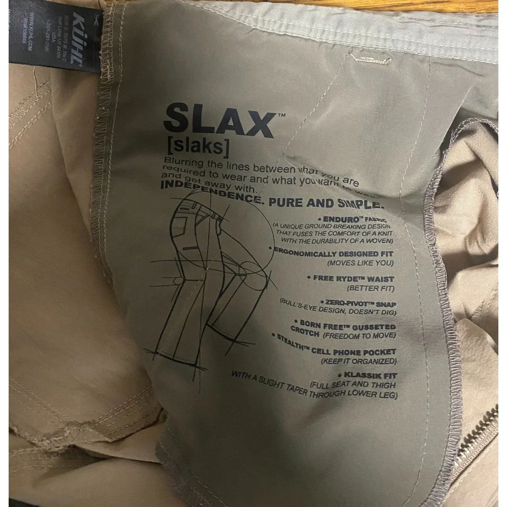 Kuhl SLAX Mens 40x32 Khaki Tan Klassik Fit Enduro Fabric Hiking Work Pants 5105